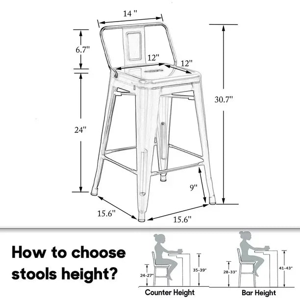 Andeworld 30" Low Back Distressed White Bar Stools Metal Barstools Counter Height Stools [Set of 4]