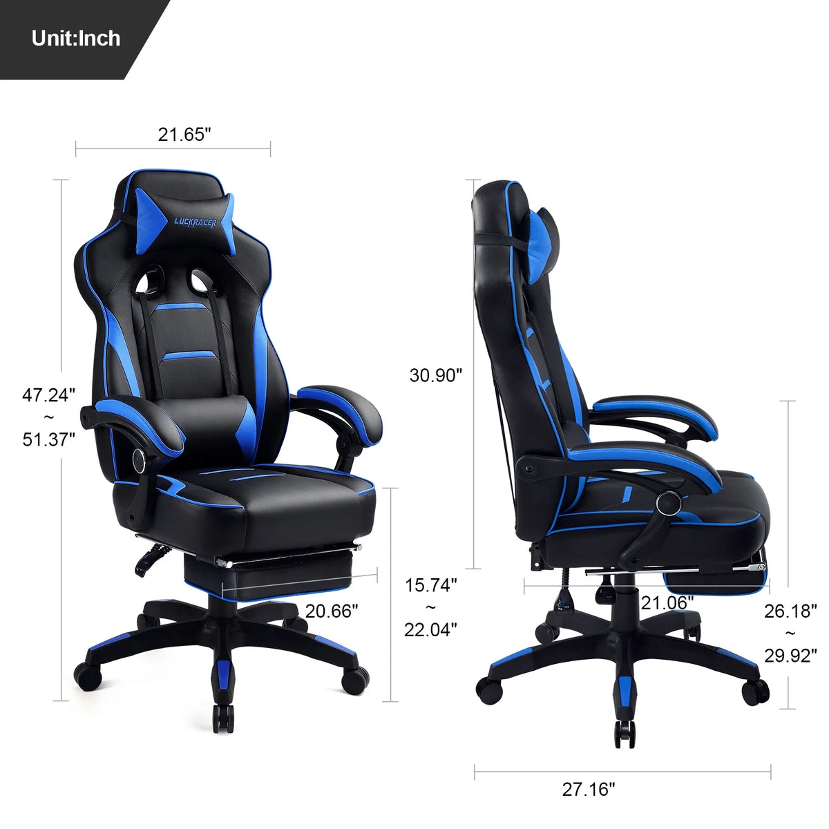 GTPLAYER Gaming Chair with Footrest, Big and Tall Game Chair 350lb Racing Style Computer Chair, Ergonomic Executive Office Chair High Back with Lumbar Support and Recliner, Black