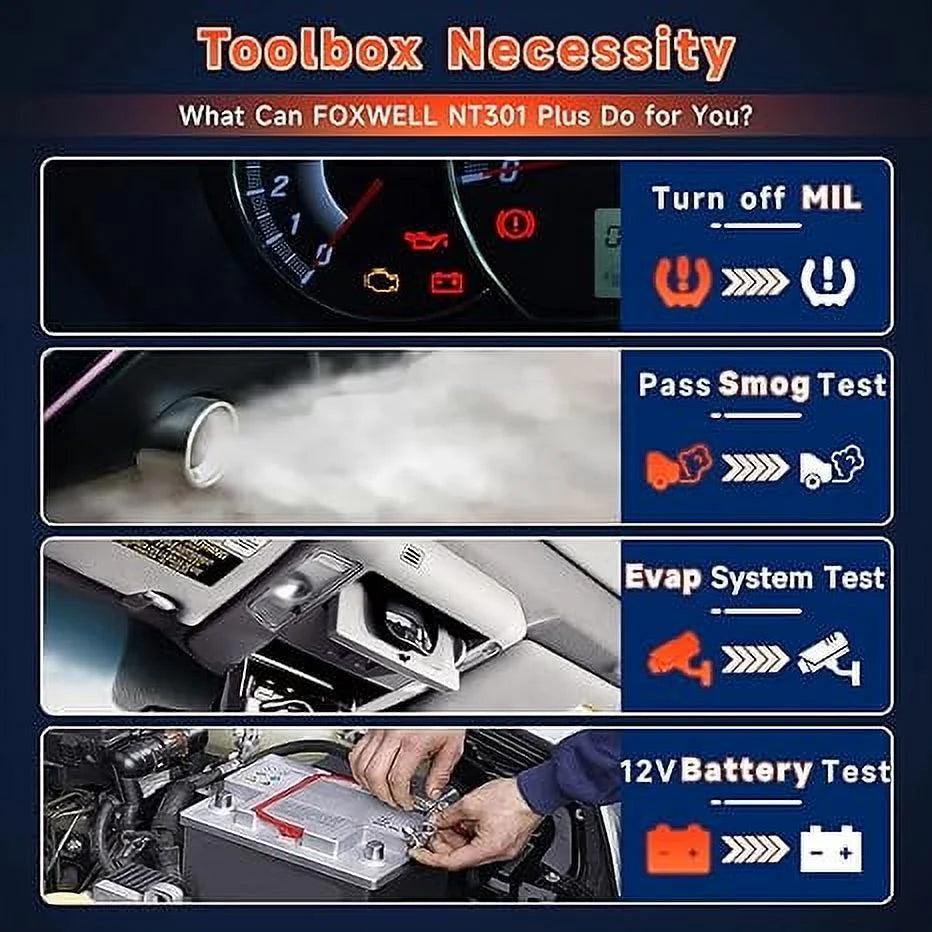 Foxwell NT301 Plus with Storage Case 2 in 1 Mechanic OBD2 Scanner Battery Tester Code Reader Scan Tool