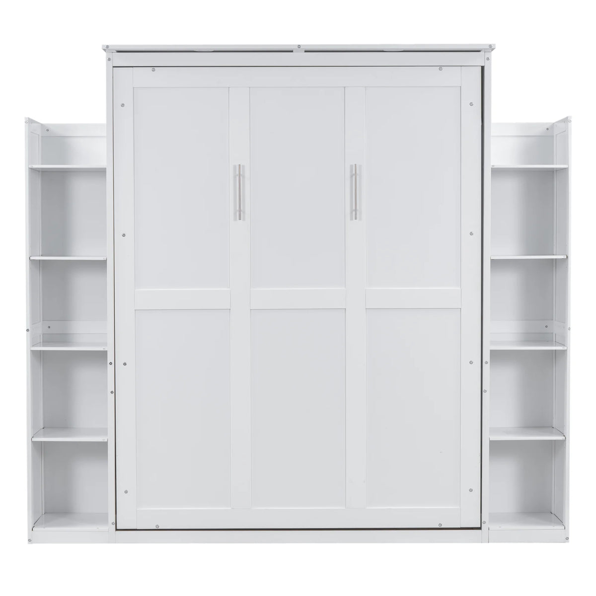 Harper & Bright Designs Full Size Murphy Bed with Shelves, Foldable Wall Bedframe w/Flexible Slats Support, Space-Saving Design, Can Be Folded Into Cabinet, White