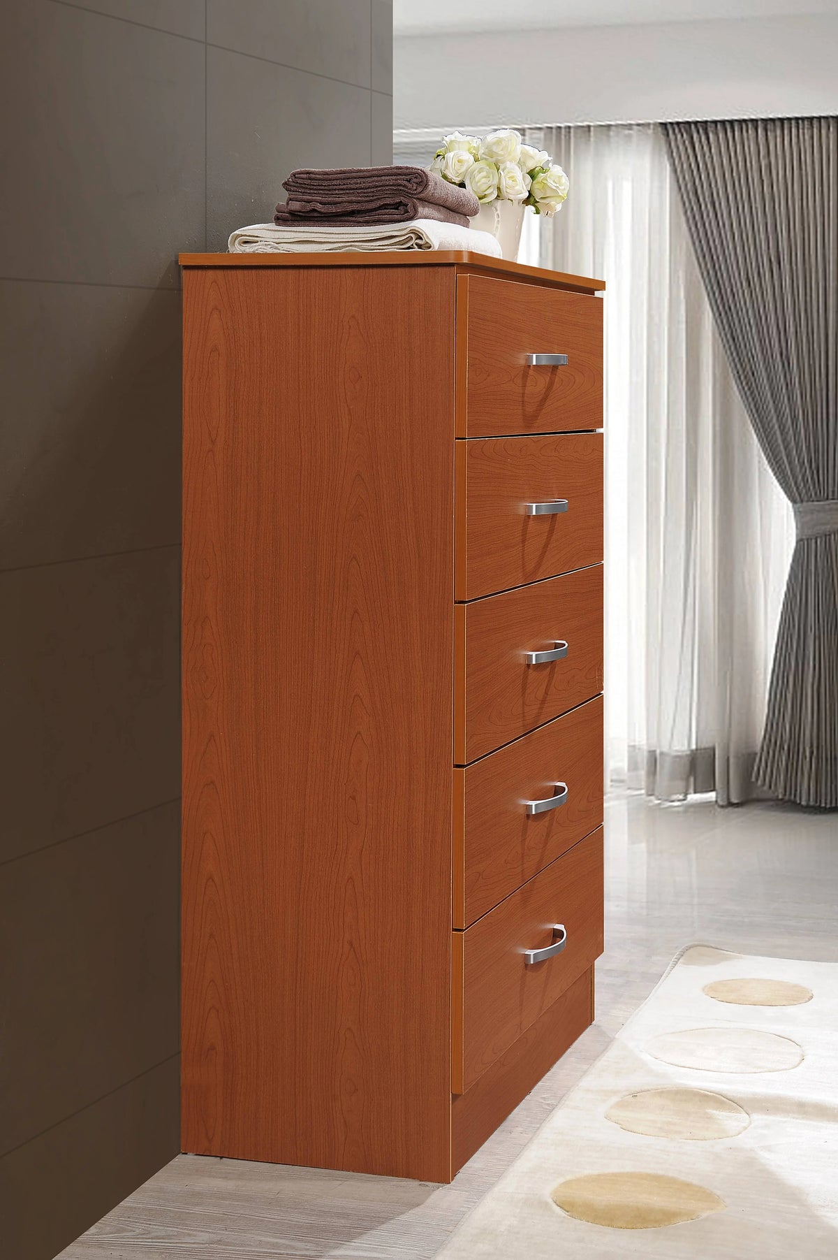Hodedah 5 - Drawer Chest, Brown, Wood