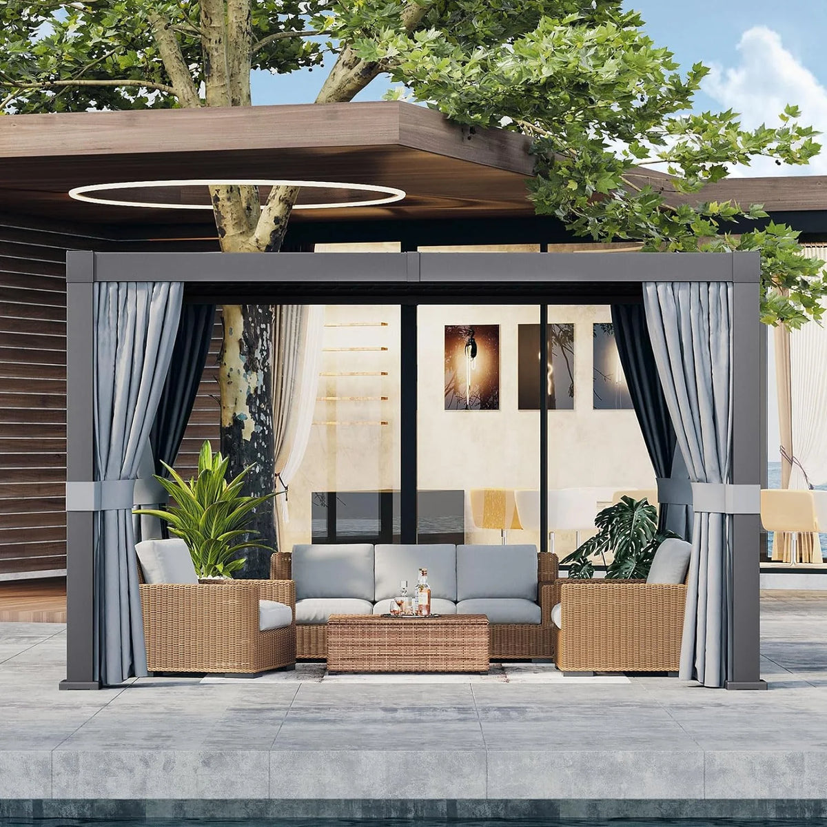Aoxun 20' x 12' Louvered Pergola, Outdoor Aluminum Pergola with Adjustable Top for Decks, Gardens and Backyards, Gray