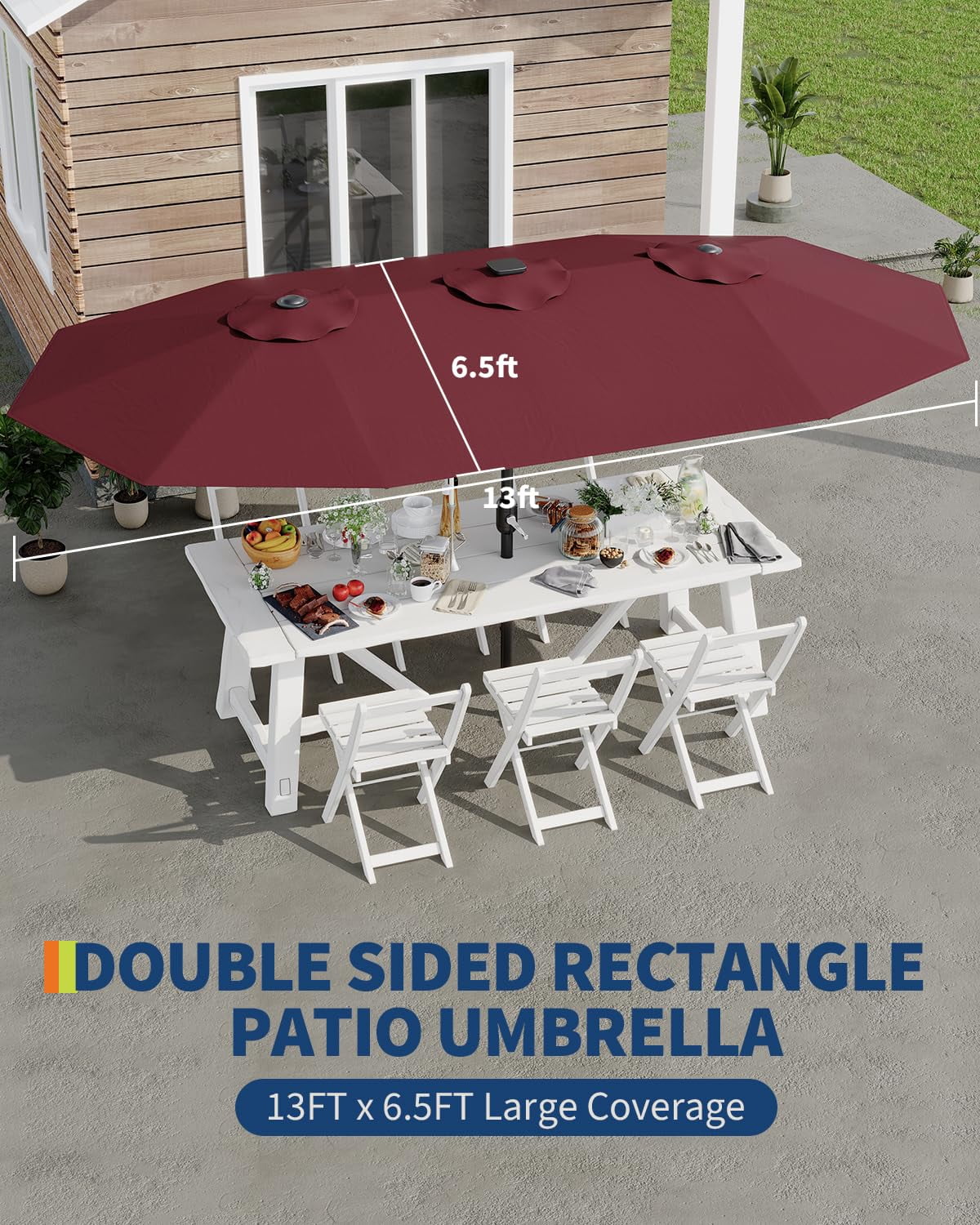 WildBreak Triple Size Large Patio Umbrella, with Crank Handle, Double-Sided, 13' x 6.5', Beige