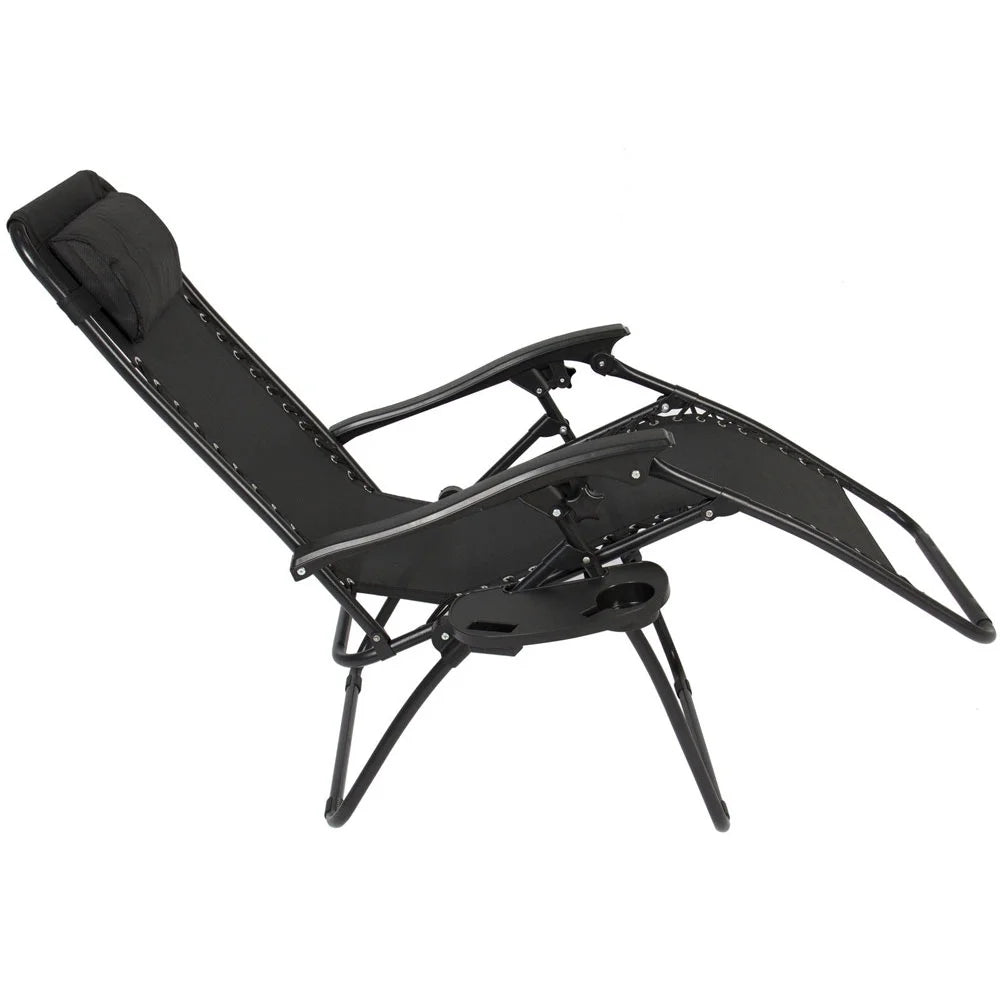 GoDecor Black 2 Pieces Zero Gravity Lounge Chairs with Saucer