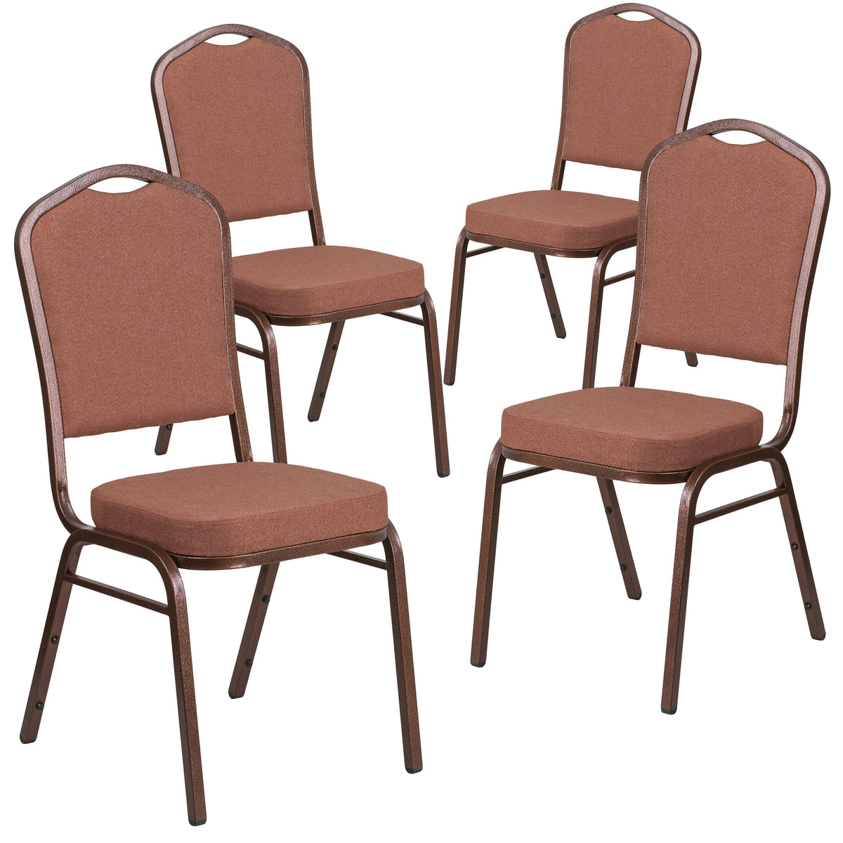 Flash Furniture 4 Pack HERCULES Series Crown Back Stacking Banquet Chair in Black Patterned Fabric - Gold Vein Frame