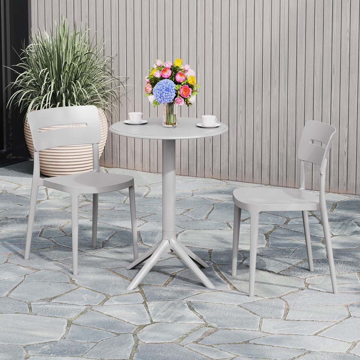 WestinTrends Playa 3-Piece Outdoor Resin Patio Bistro Set with Stackable Patio Dining Chairs, Black