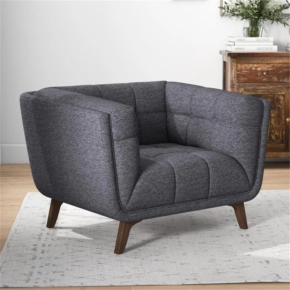 Allen Mid-Century Modern Velvet Upholstered Armchair in Blue