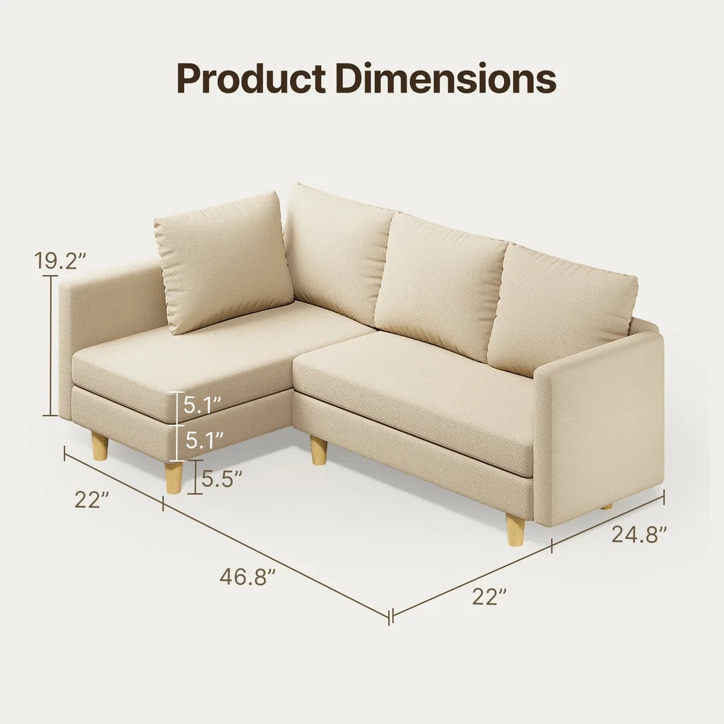 Aiho 82" L Modern Sofa, L-shaped Sofa with 3 Comfortable Pillows for Living Room, Apartment, Studio, Office - Dark Grey