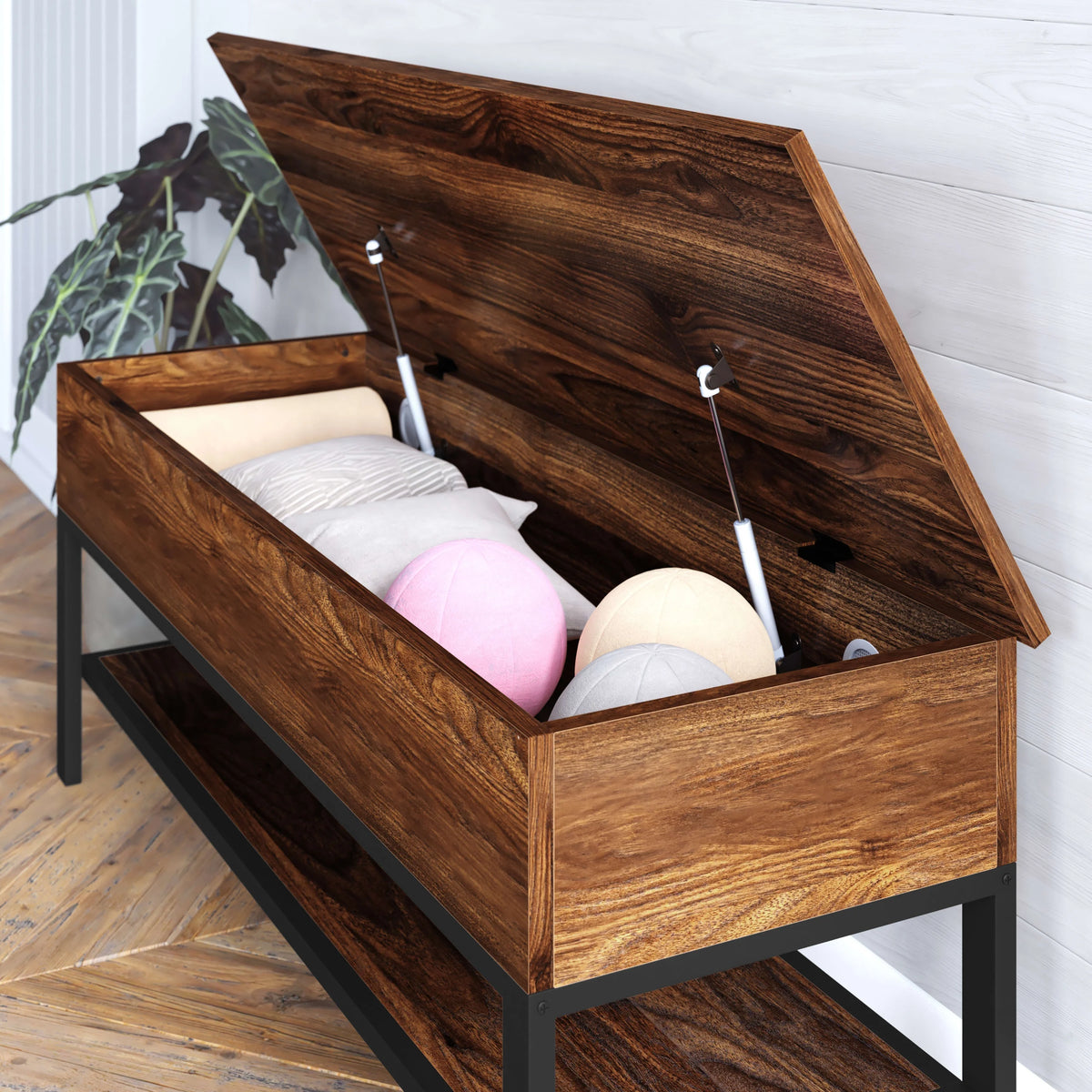 HBCY Creations Farmhouse Entryway Bench, Rustic Oak