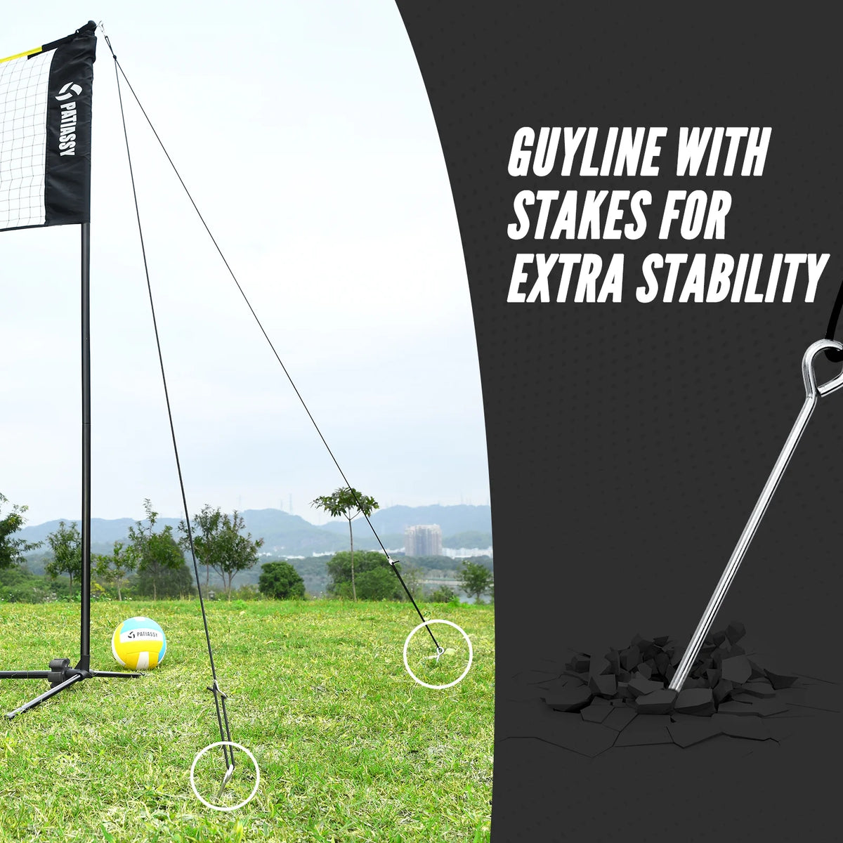 Patiassy 5.1ft-7.4ft Adjustable Height Volleyball Badminton Pickleball Net Set with Poles, 4 Rackets, 3 Shuttlecocks, 4 Pickleball Paddles , and Volleyball