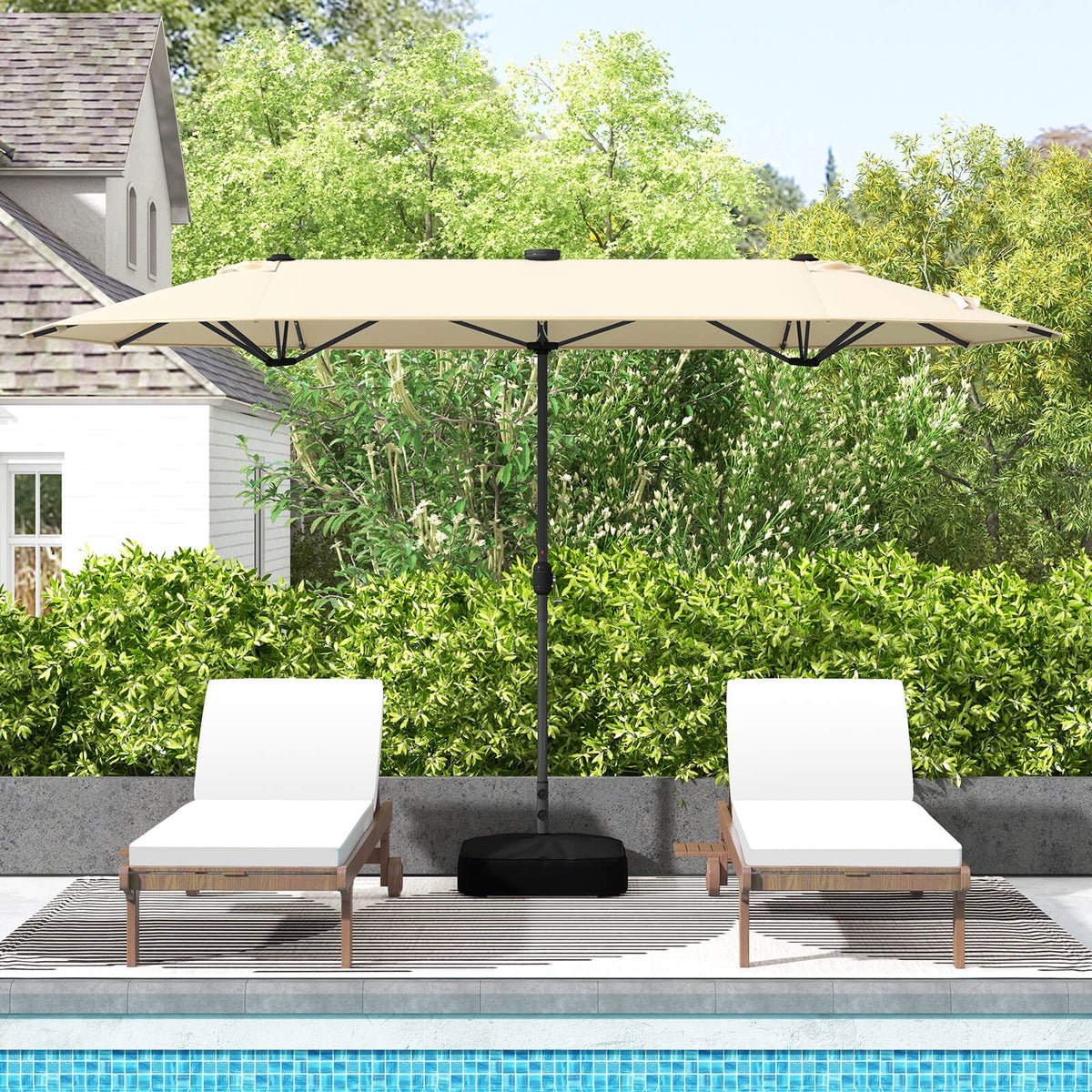 Costway 13ft Beige Rectangle Double-sided Patio Umbrella, Crank Lift