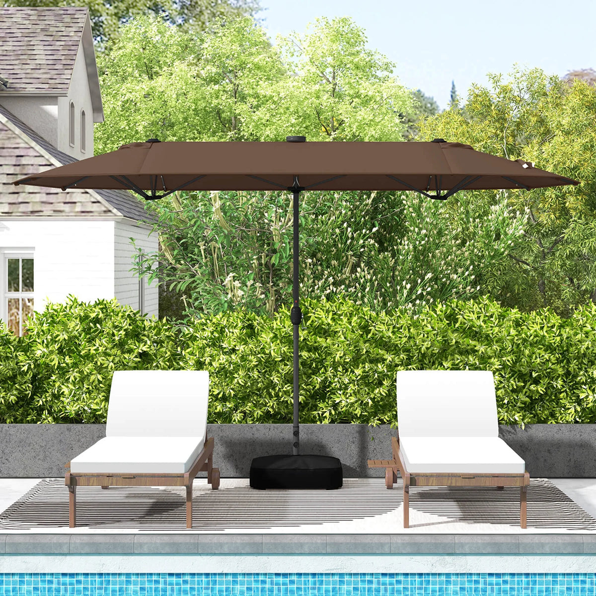 Costway 13ft Beige Rectangle Double-sided Patio Umbrella, Crank Lift