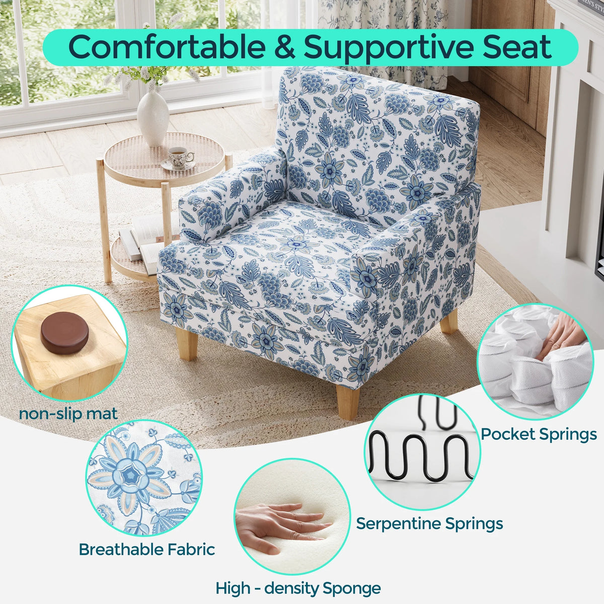 Linsy Home 30" Wide Traditional Tufted Upholstered Armchair Set of 2, Floral Accent Chair For Living Room, Bedroom, Reading, Green