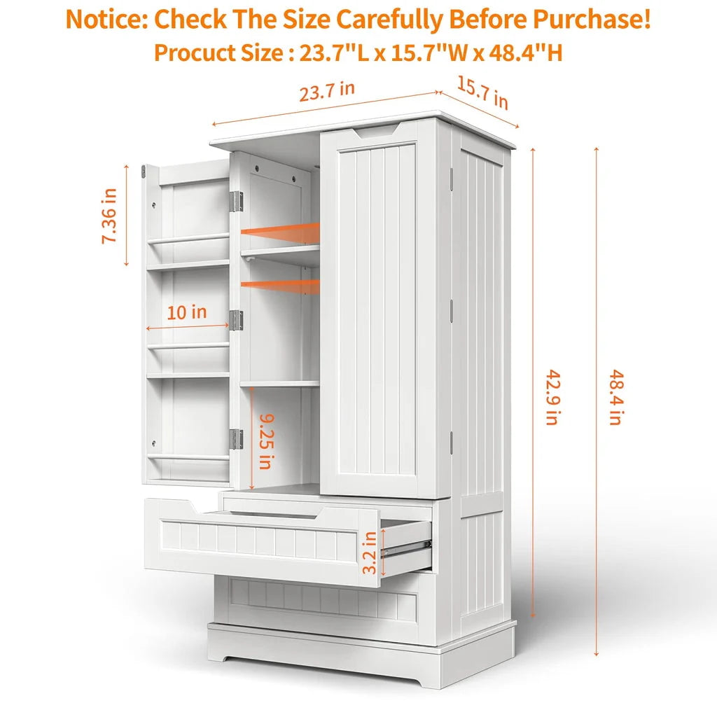 Aiho 47" Kitchen Pantry Storage Cabinet for Kitchen Dining Room - White