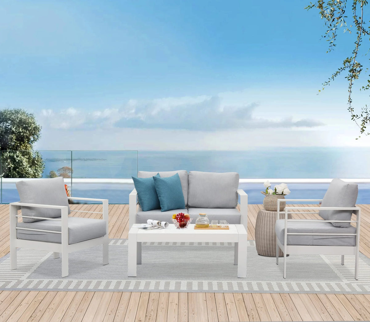 CozyHom 5 Pcs Outdoor Patio Aluminum Furniture Sofa Sets, Outside Patio Conversation Couch Sets With Table&Cushions for Garden Porch, Gray