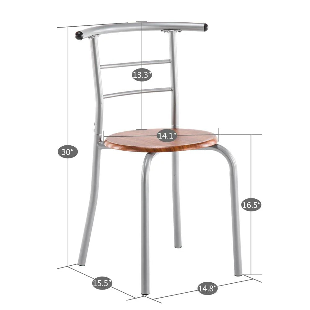 Zimtown 3 Piece Dining Set Compact 2 Chairs and Table Set with Metal Frame and Shelf Storage Bistro Pub Breakfast Space Saving for Apartment and Kitchen