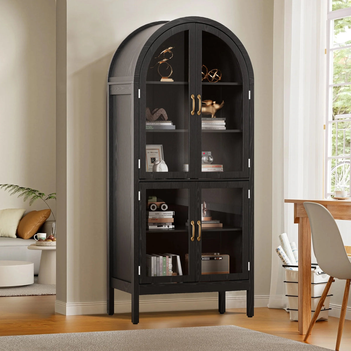 Fiogmub Tall Arched Storage Display Cabinet, Arched Pantry Cabinet with Doors, Acrylic Glass Doors