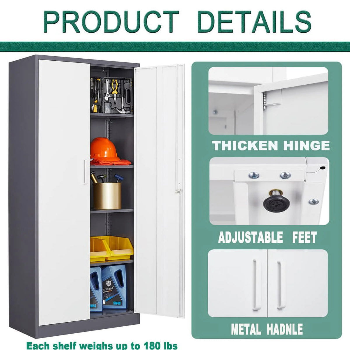 MIIIKO Metal Storage Cabinet 71" Locking Metal Storage Cabinet with 5 Adjustable Shelves, Black Metal Cabinet with 2 Doors and Lock for Office, Garage, Home