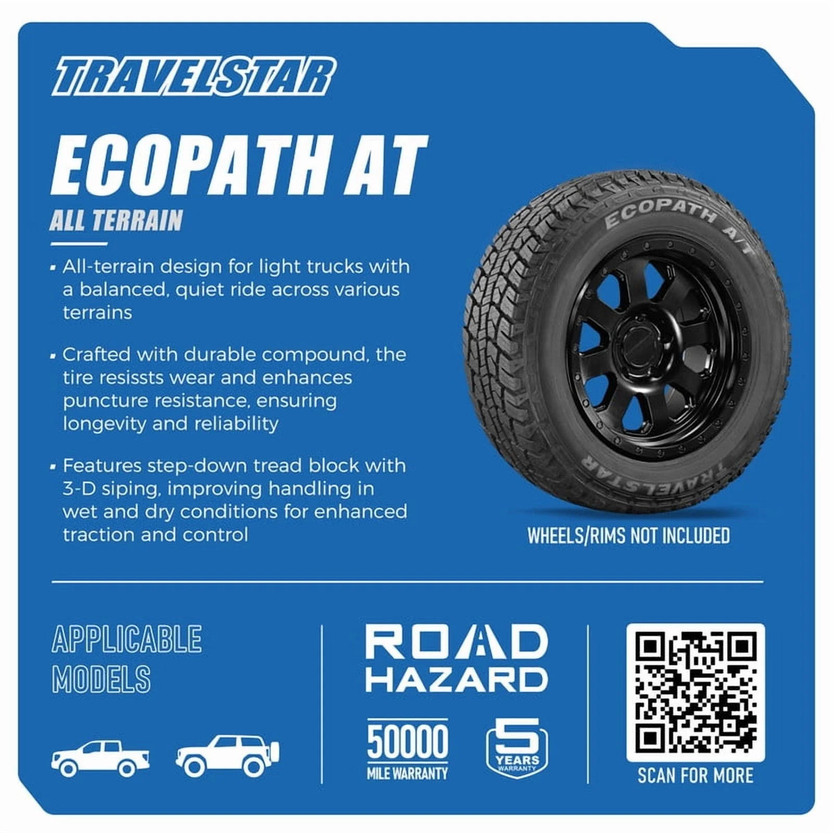 Travelstar EcoPath A/T LT275/65R18 10 Ply 123S Load Range E SUV Light Truck All Terrain Tire 275/65/18(Tire Only)