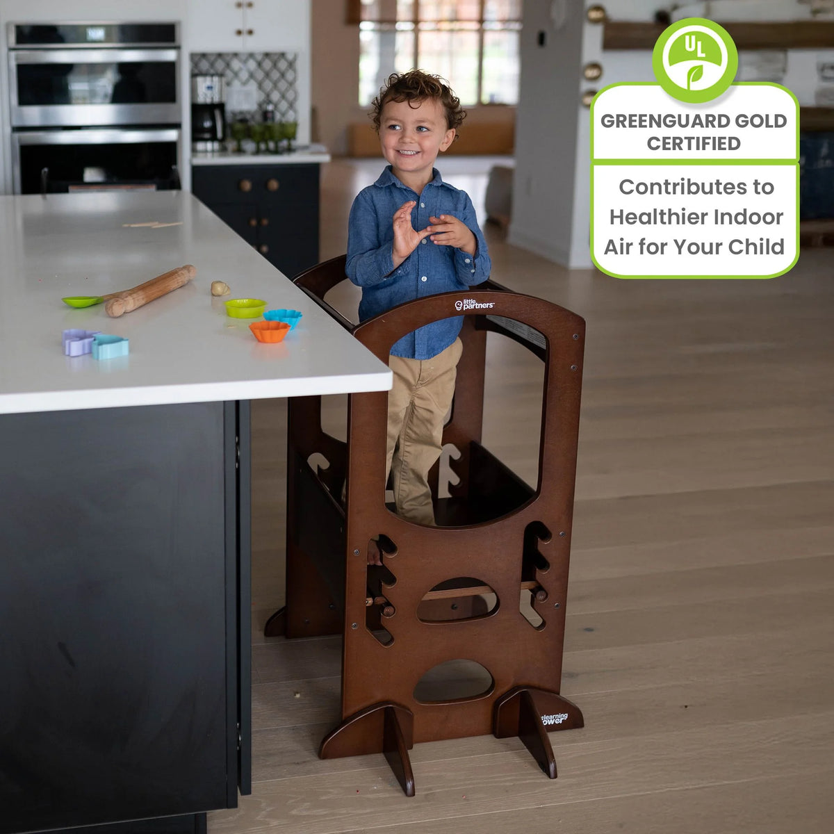 Little Partners Learning Tower Adjustable Height Kitchen Step Stool, Toddler Tower, Encourages Learning, Independence, and Engagement, Safety Climbing Tower for Kitchen Counter - Soft White