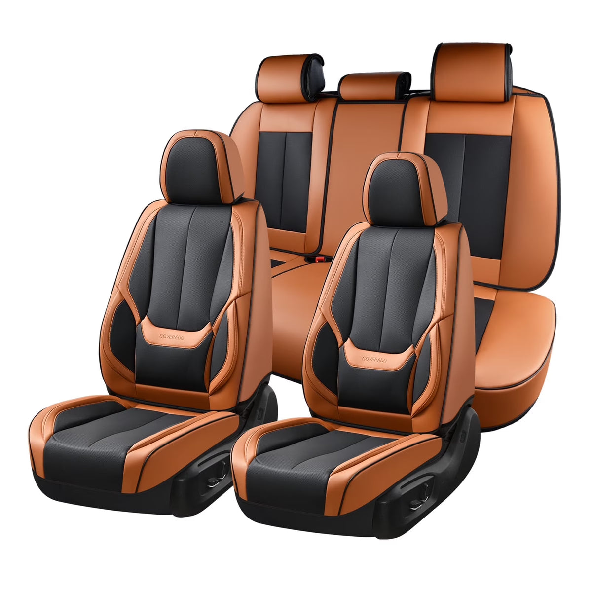 Coverado Black Front Car Seat Covers, Stylish Waterproof Premium Leather Automotive Seat Protectors, Airbag Compatible Auto Interior Accessories Universal Fit for Most Cars SUV Pick-up Trucks