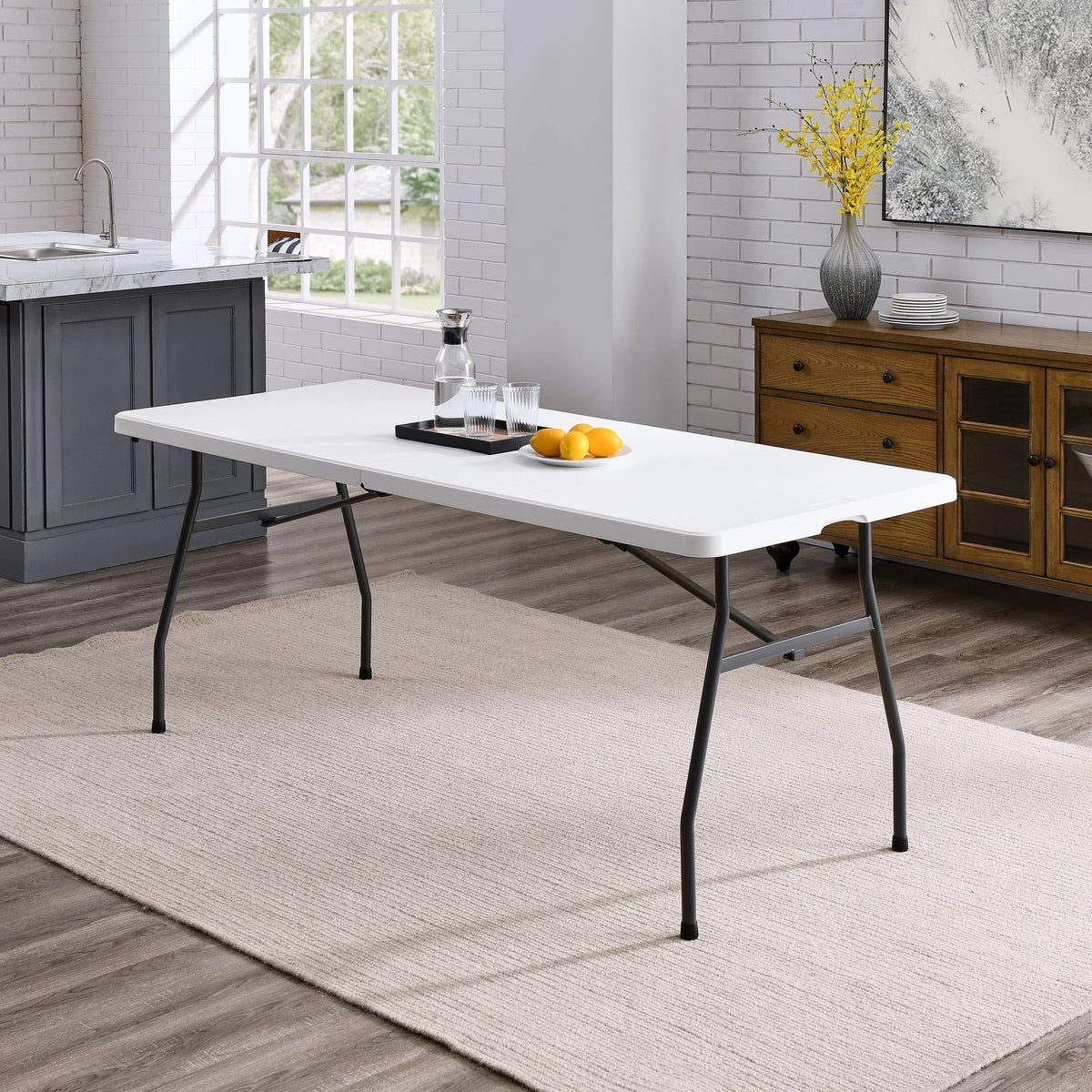 Sharemee 6 Foot Premium Fold-in-Half Table, Portable Folding Utility Picnic Party Dining Camp Plastic Table White