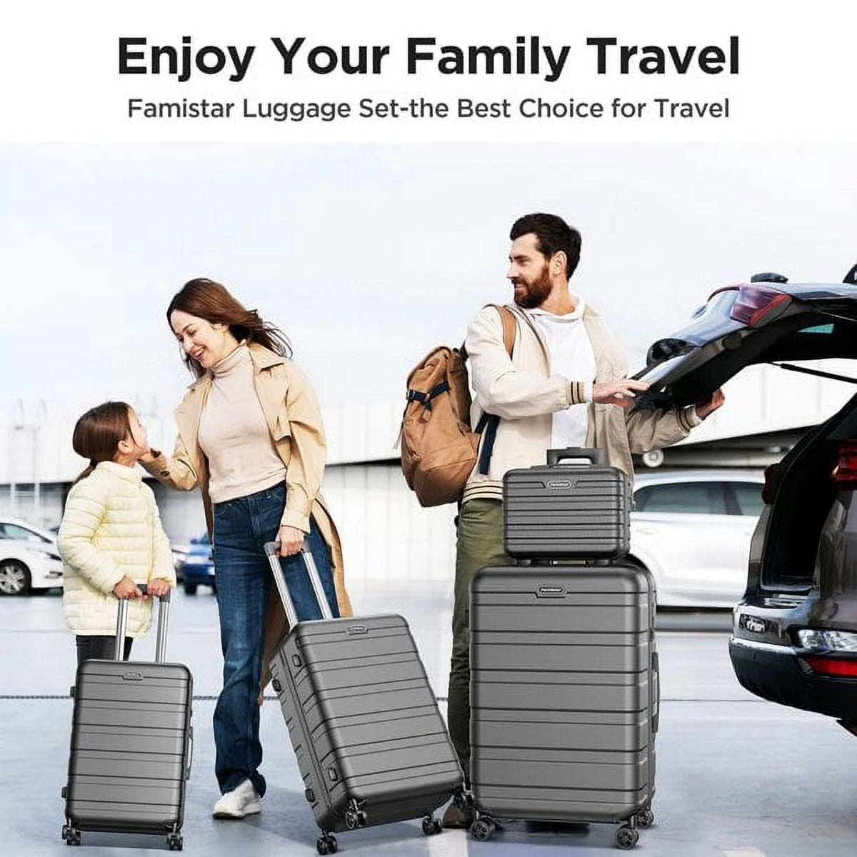 11Pcs Luggage Sets, ABS Hardshell Suitcase w/ Dual 360° Spinner Wheels & TSA Lock, Lightweight Durable Hardside Carry on Luggage for Travel, Deep Black