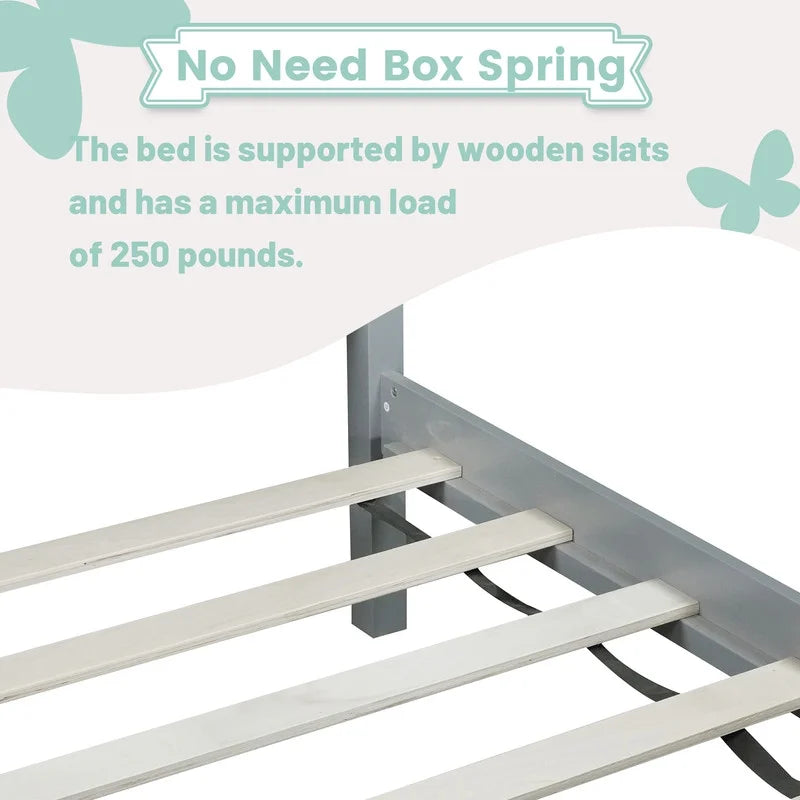 Duxelifin Wood Twin Bed Frame with Rails, Twin Size Low Platform Bed with Headboard and Footboard, Low Twin Bed Frame for Girls & Boys, White