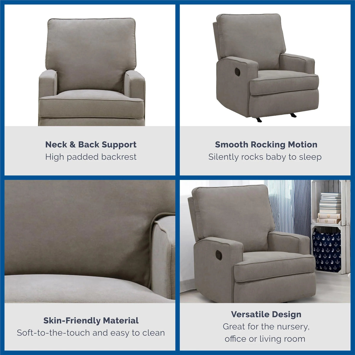 Baby Relax Salma Rocker Recliner Chair, Taupe Chenille
