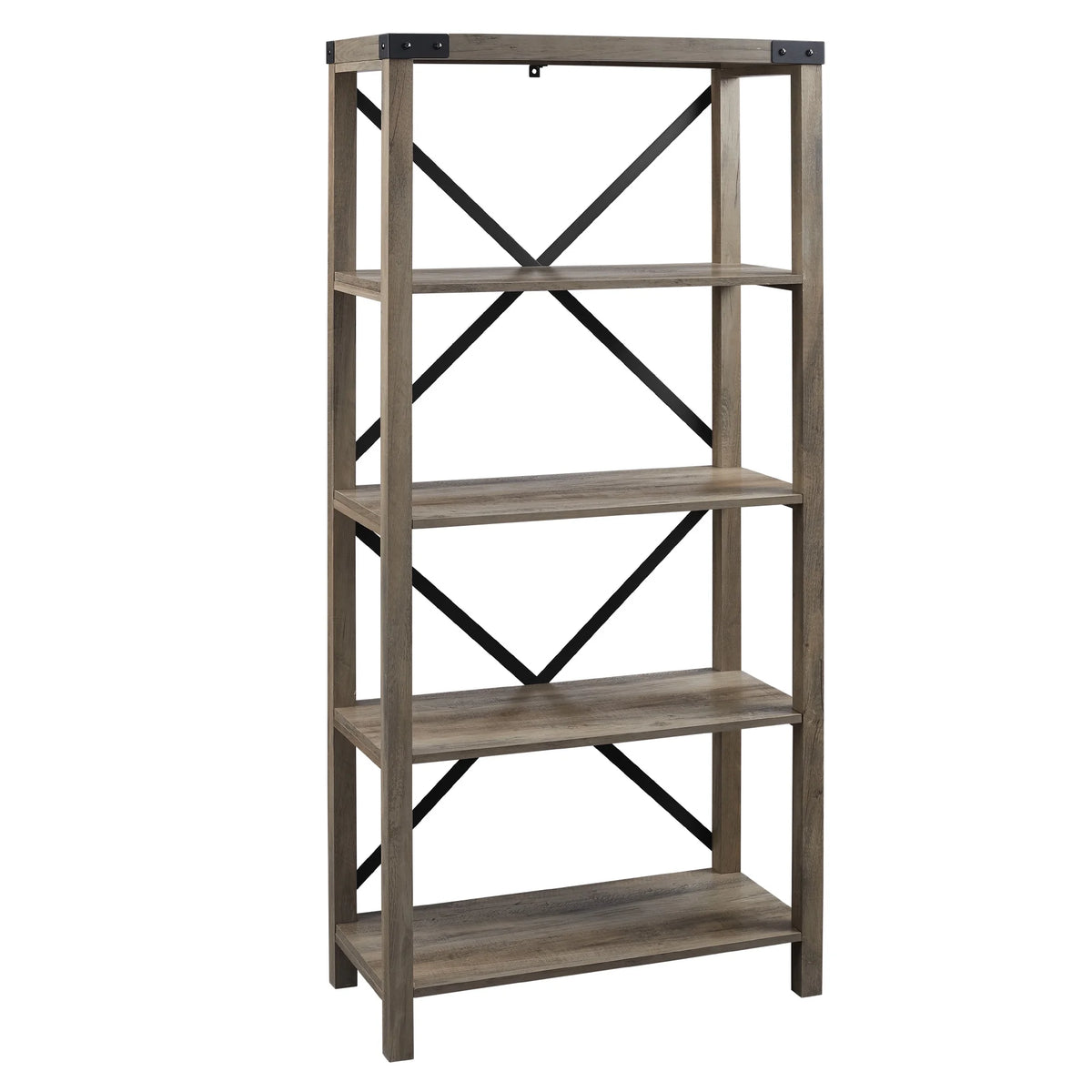 Walker Edison Rustic Industrial 4-Shelf Bookcase, Dark Walnut