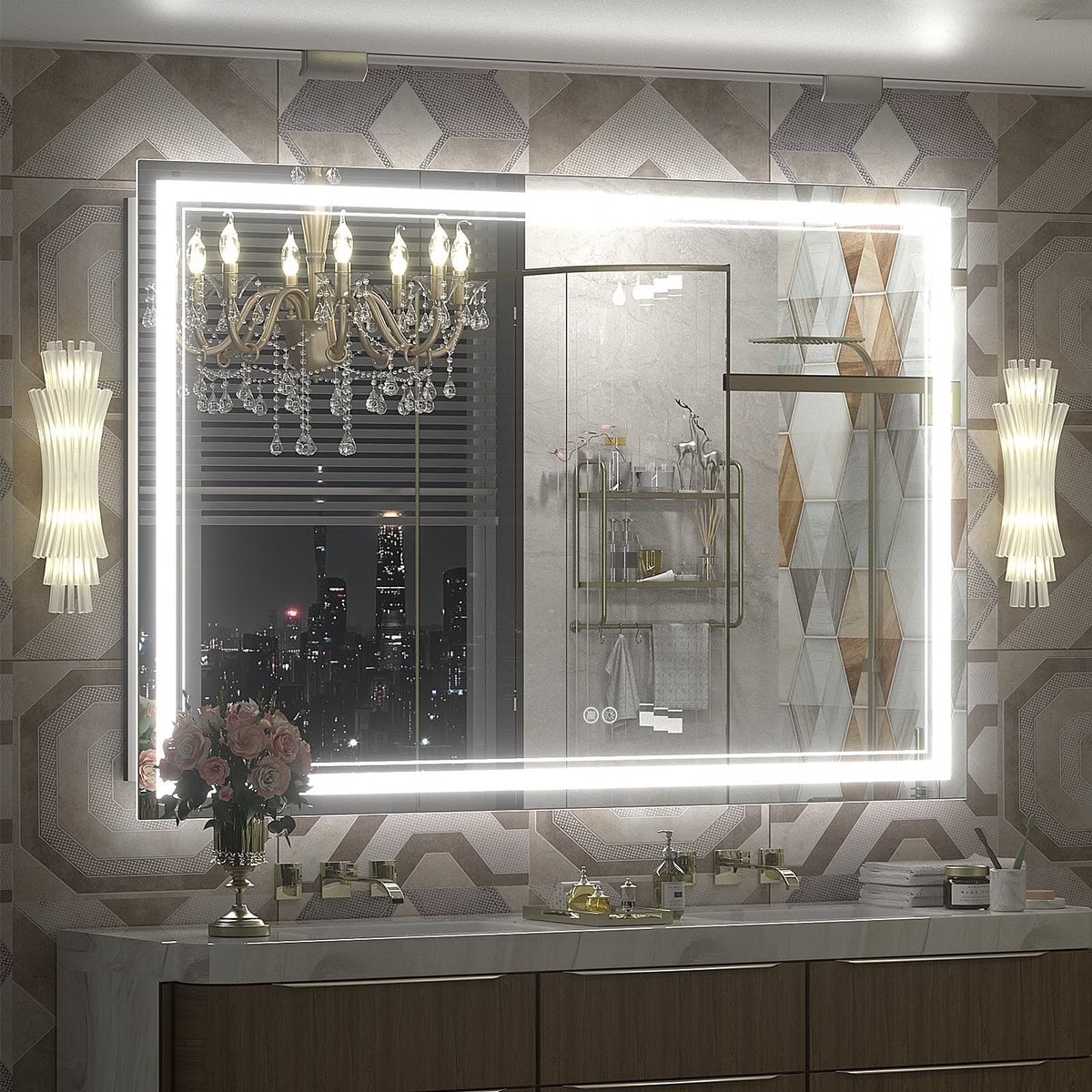 Frameless Frontlit LED Anti-fog Bathroom Vanity Mirror 96x36 inch