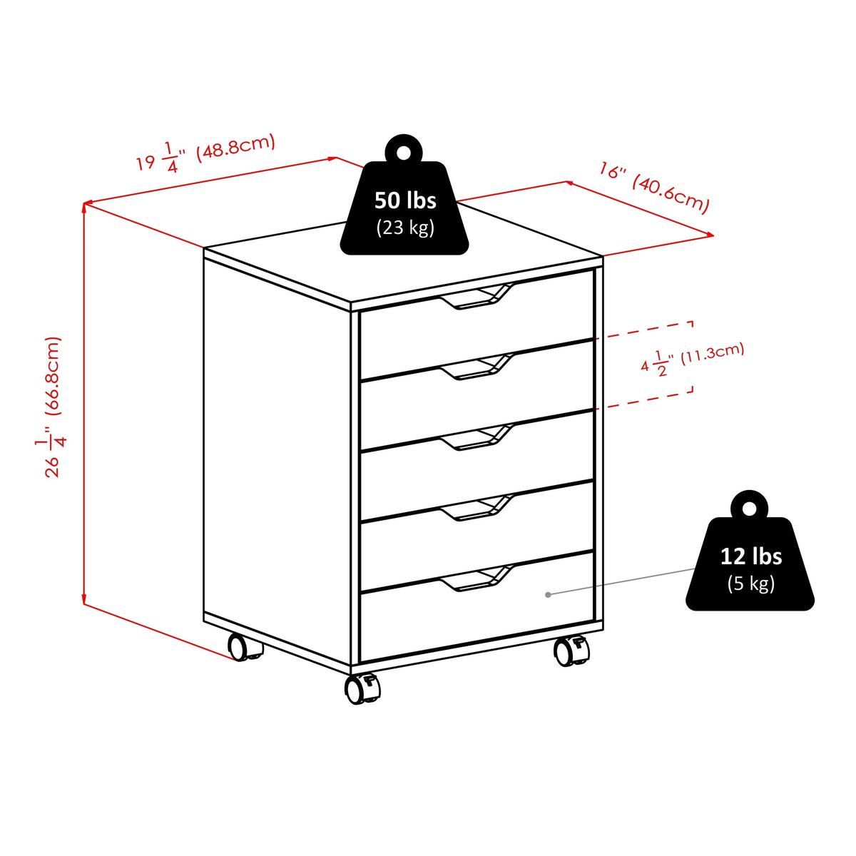 Winsome Wood Halifax 5-Drawer Mobile Cabinet, Black Finish