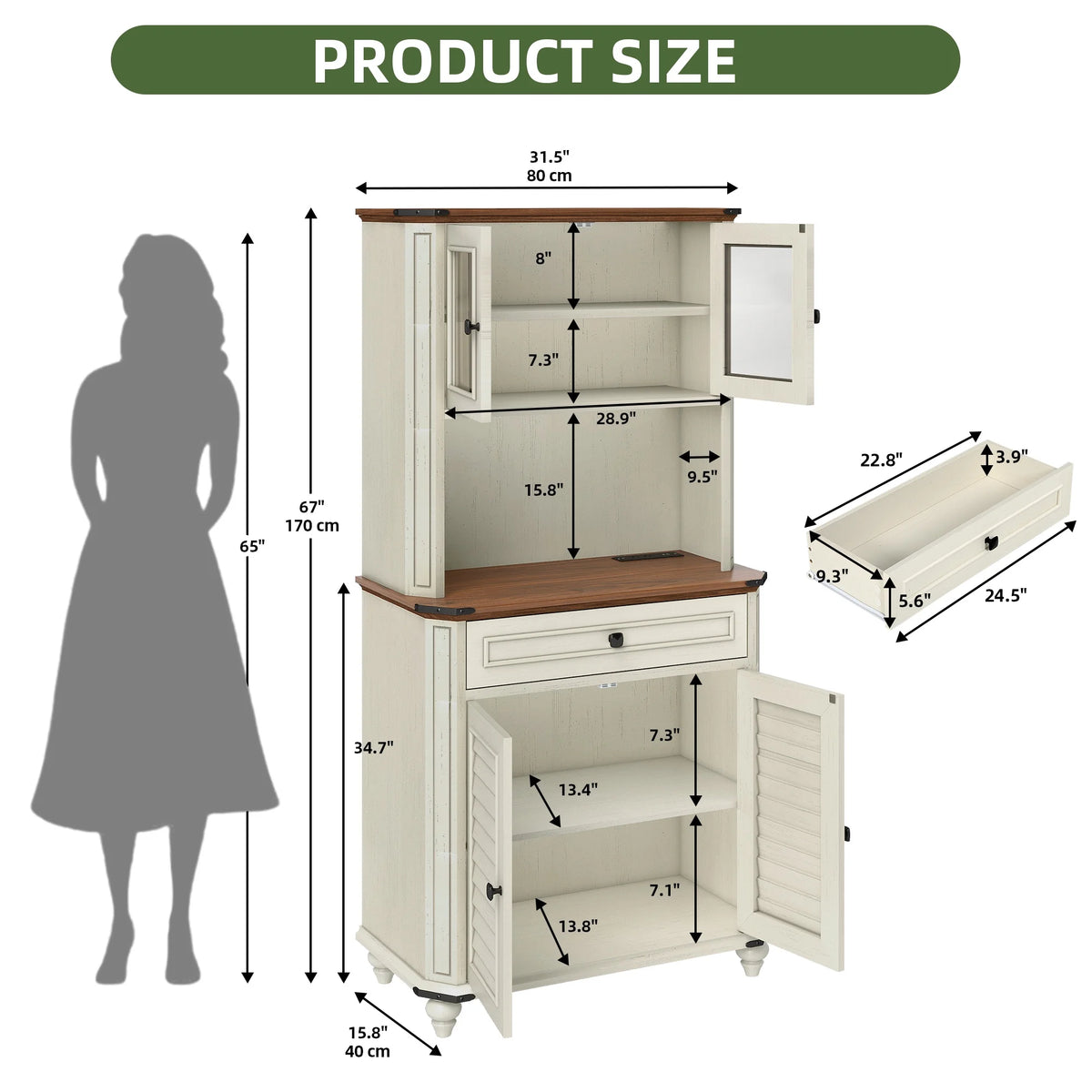 Uforic Kitchen Pantry Storage Cabinet with Microwave Stand & Drawer & Doors, White