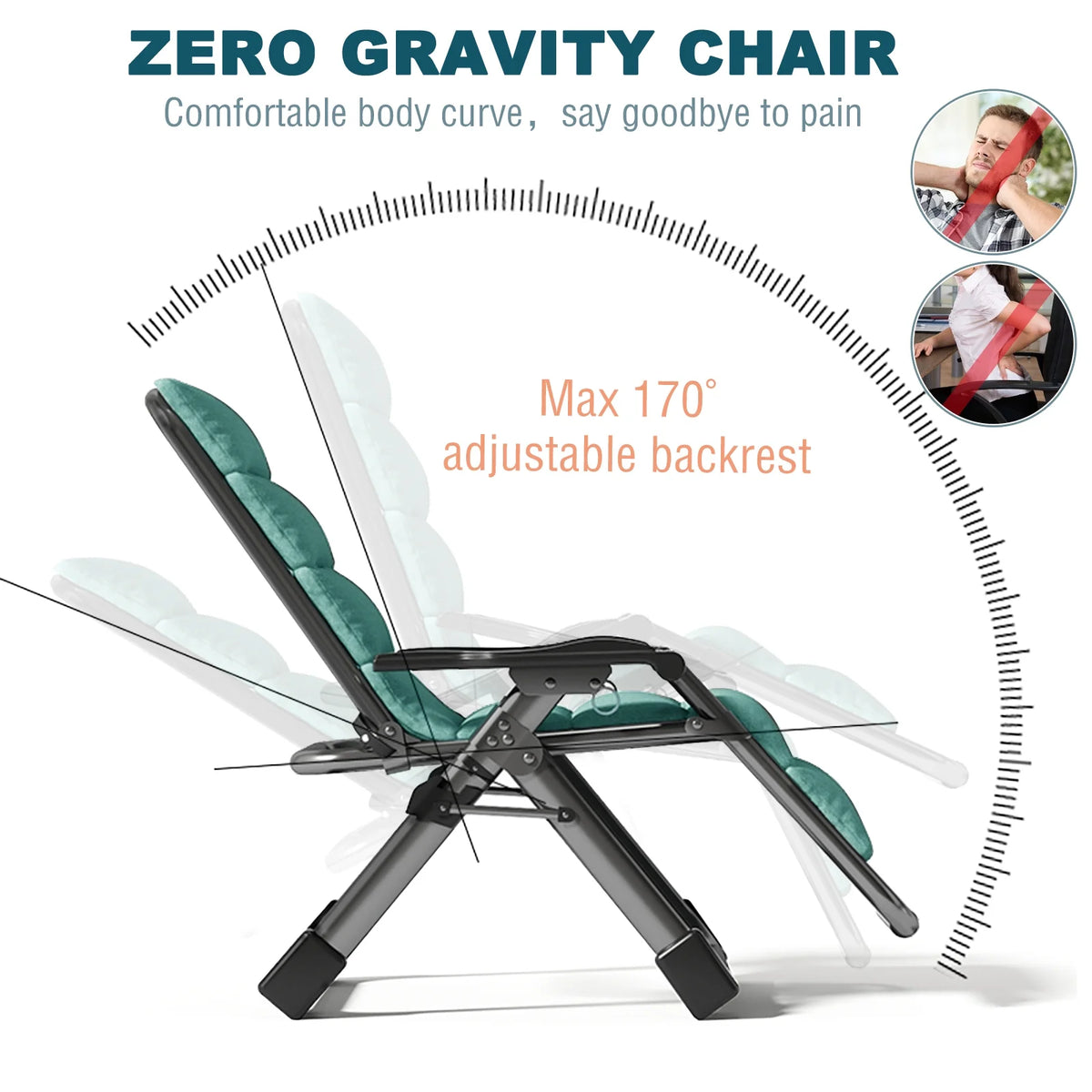 NAIZEA Outdoor Zero Gravity Chair Camping Recliner Lawn Recliner, Reclining Patio Lounger Chair, Folding Portable Chaise with Detachable Soft Cushion, Cup Holder, Headrest