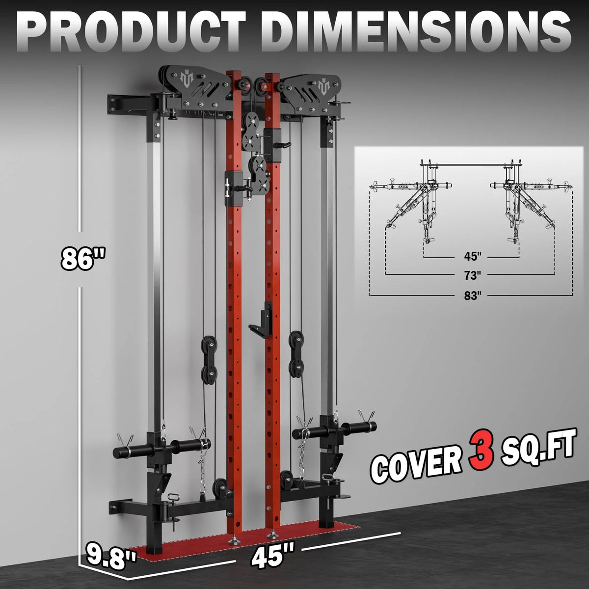 Mikolo Foldable Power Rack Cage,1000lbs Capacity Wall Mounted Squat Rack with independent pulley system, Space Saving Home Gym Equipment with 5 Adjustable Angle
