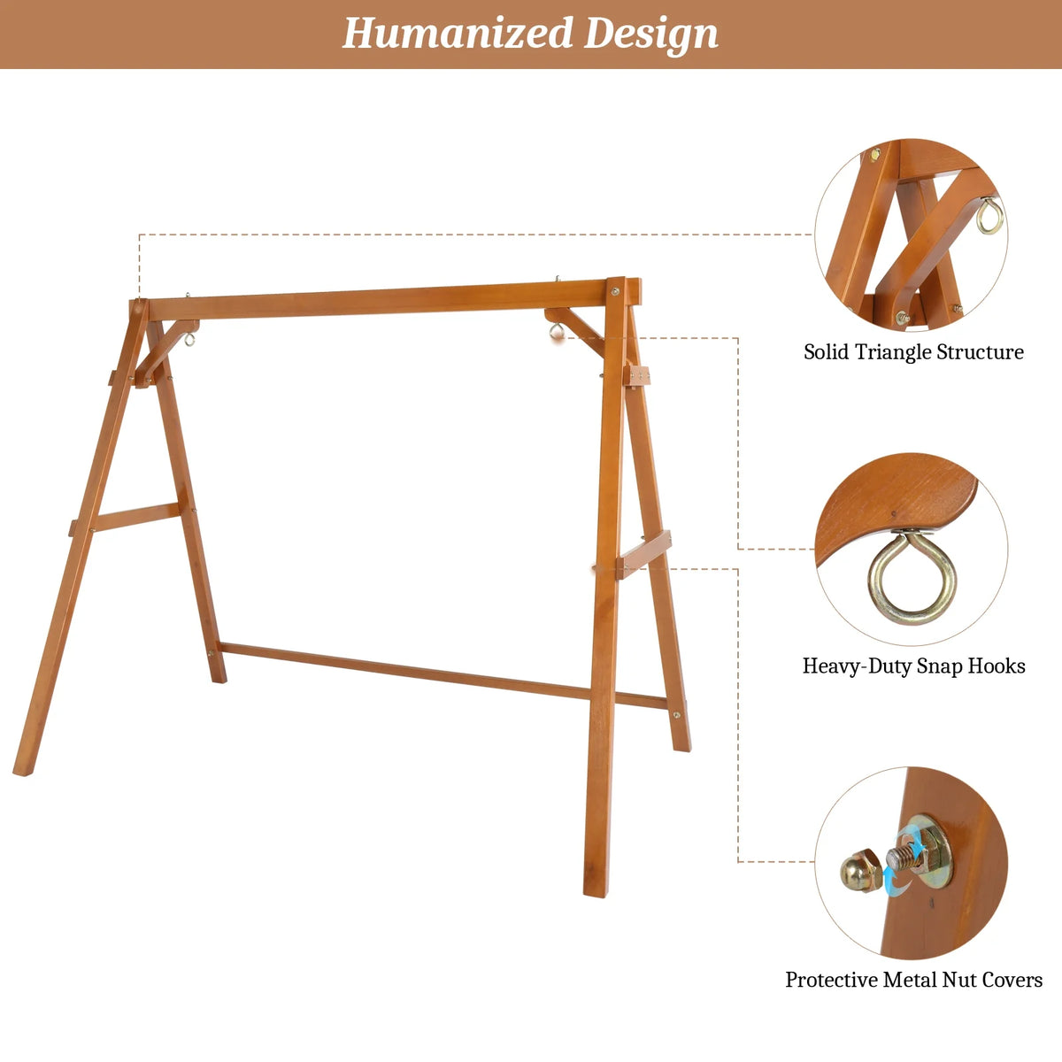 Zimtown Porch Swing Frame Swing Stand A-Frame 600lbs Wooden Carbonized 4FT