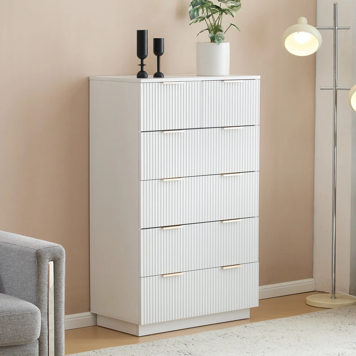 UBesGoo Dresser for Bedroom Wood 4 Drawers Dressers, Fluted Modern Dresser, White