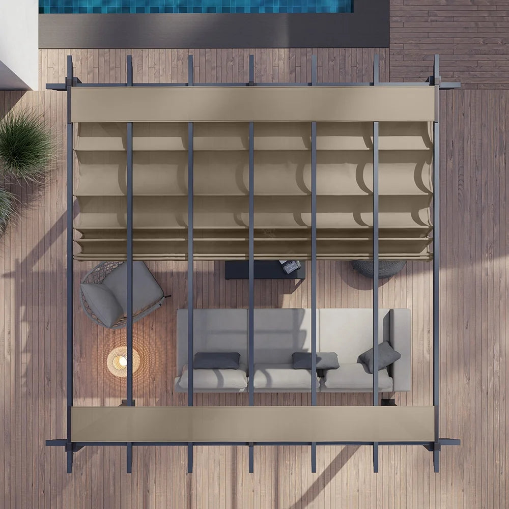 Paragon Outdoor 11'x11' Florence Aluminum Pergola in Grey with Adjustable Gray Canopy