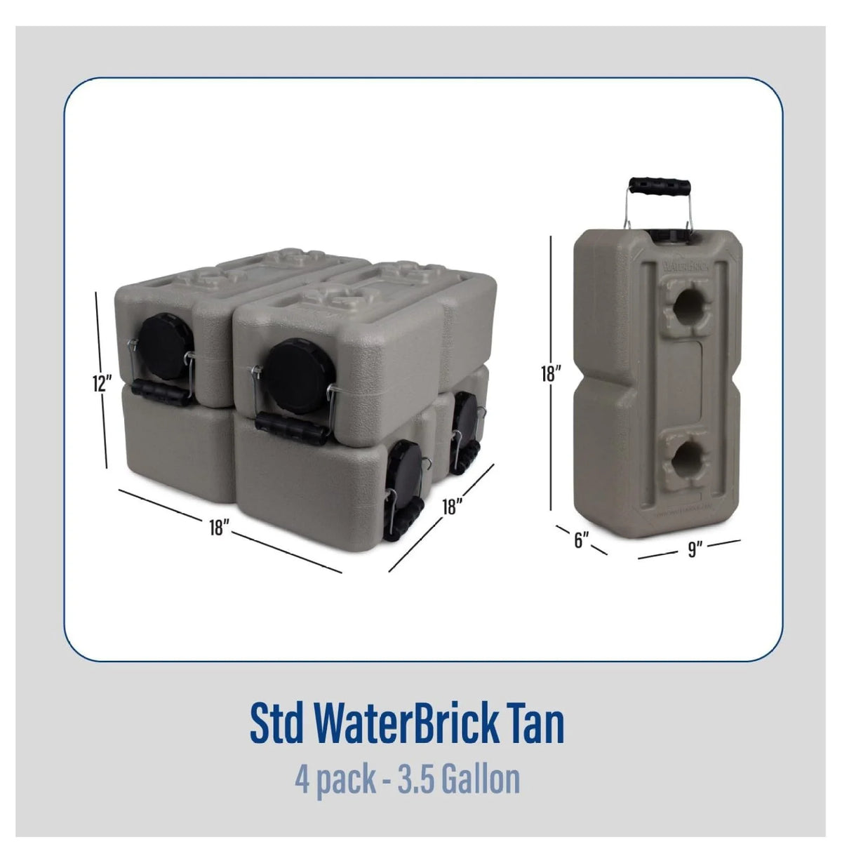 International Water Storage Containers for Emergency Water Storage | 4-Pack of Stackable 3.5 Gallon Water Container Bricks | Food-Grade HDPE Plastic | BPA-Free | STD Tan