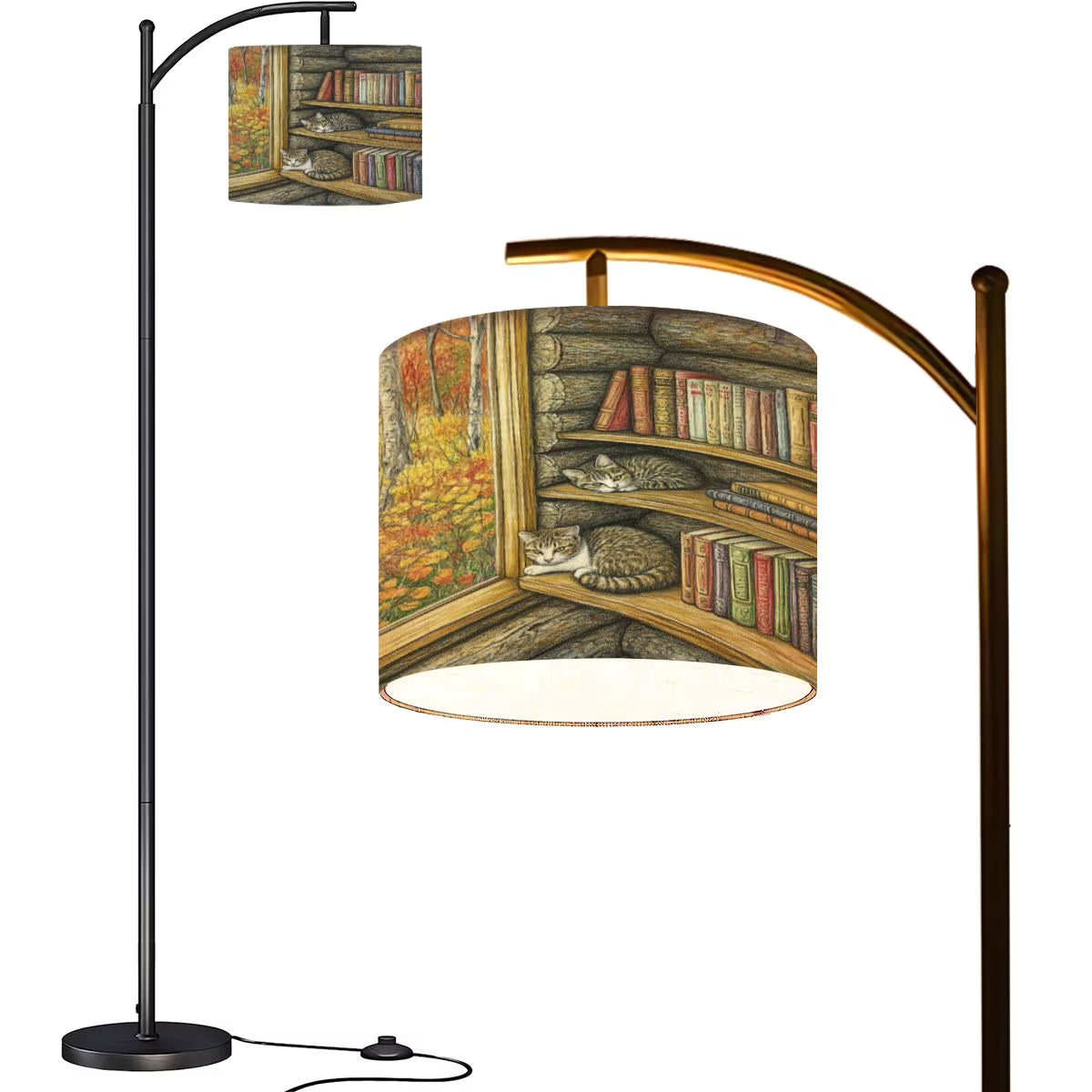Arc Floor Lamps Surreal Bookshelf Dreamlike Sky Art Print Modern LED Adjustable Lampshade Standing Light for Living Room Reading Bedroom Office
