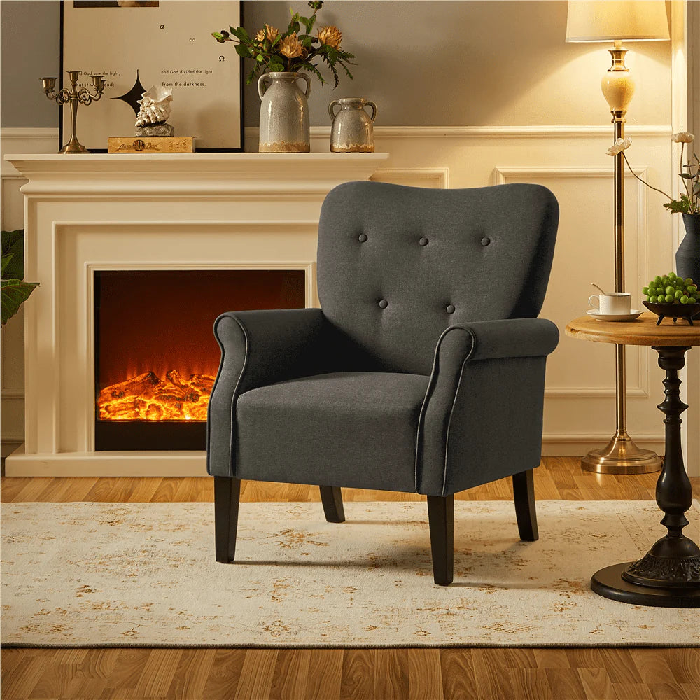 Yaheetech Modern Upholstered Accent Chair with Wooden Leg for Living Room, Dark Gray