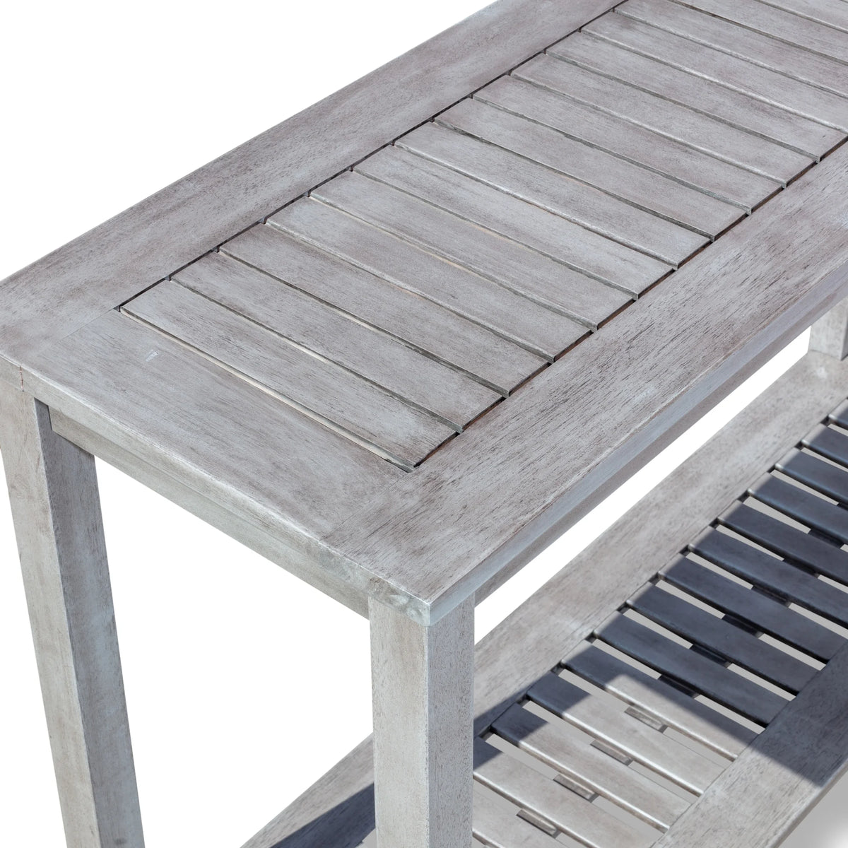 DTY  Outdoor Living Longs Peak Eucalyptus Console Table Silver Gray