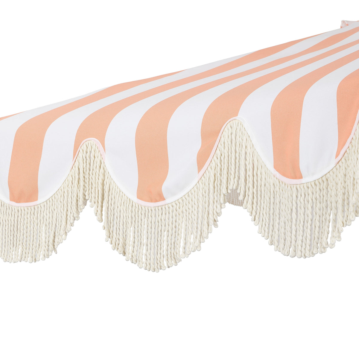 JONATHAN Y Beverly 9 ft. Half Market Patio Umbrella, Designer Classic Scalloped Fringe with Crank, Tilt Button and UV Protection, Blue/White/Cream, Dark Brown Pole
