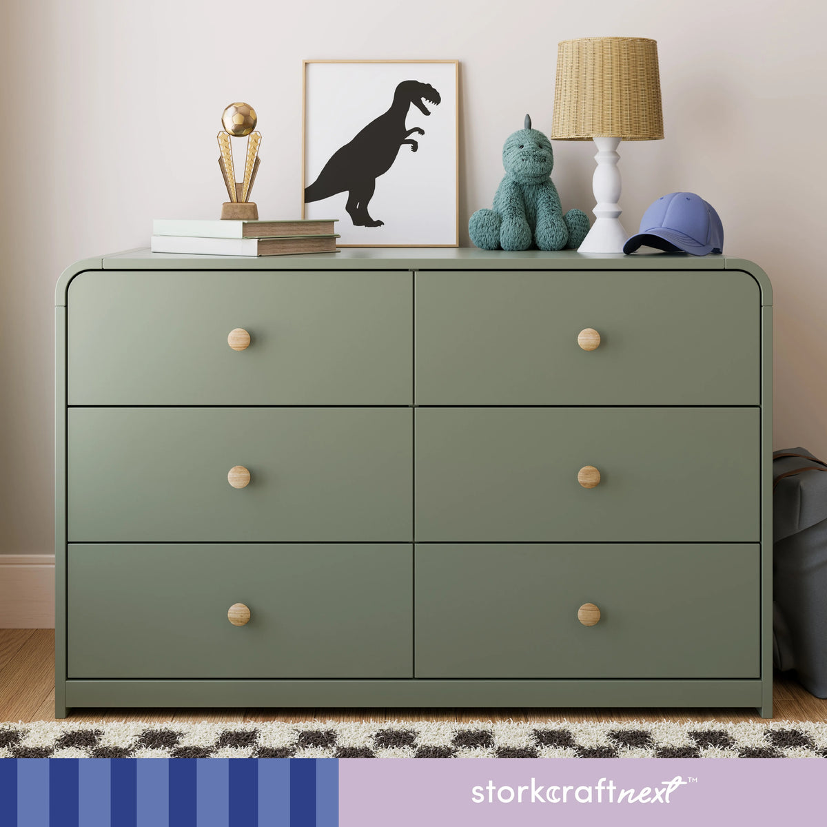 Storkcraft Santos 6 Drawer Nursery Double Dresser, White