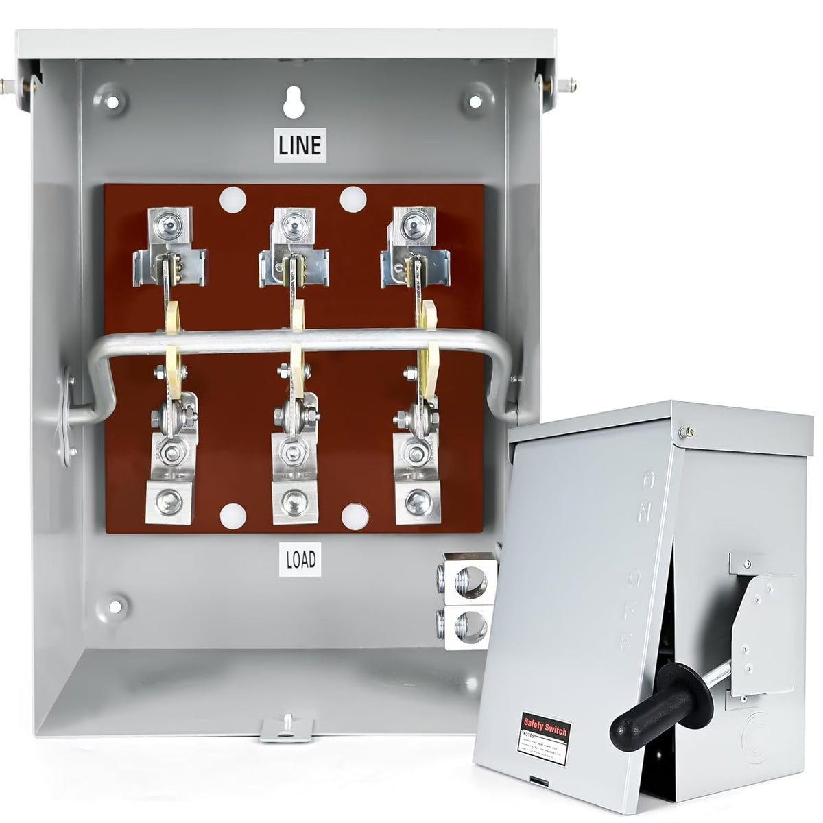 200-Amp, 3 Pole 120V/240V General Safety Switch, Non-Fused AC Disconnect Switch Box, Outdoor&Indoor, NEMA-3R Enclosure, Anti Corrosion and Rust Prevention with Ground Kit