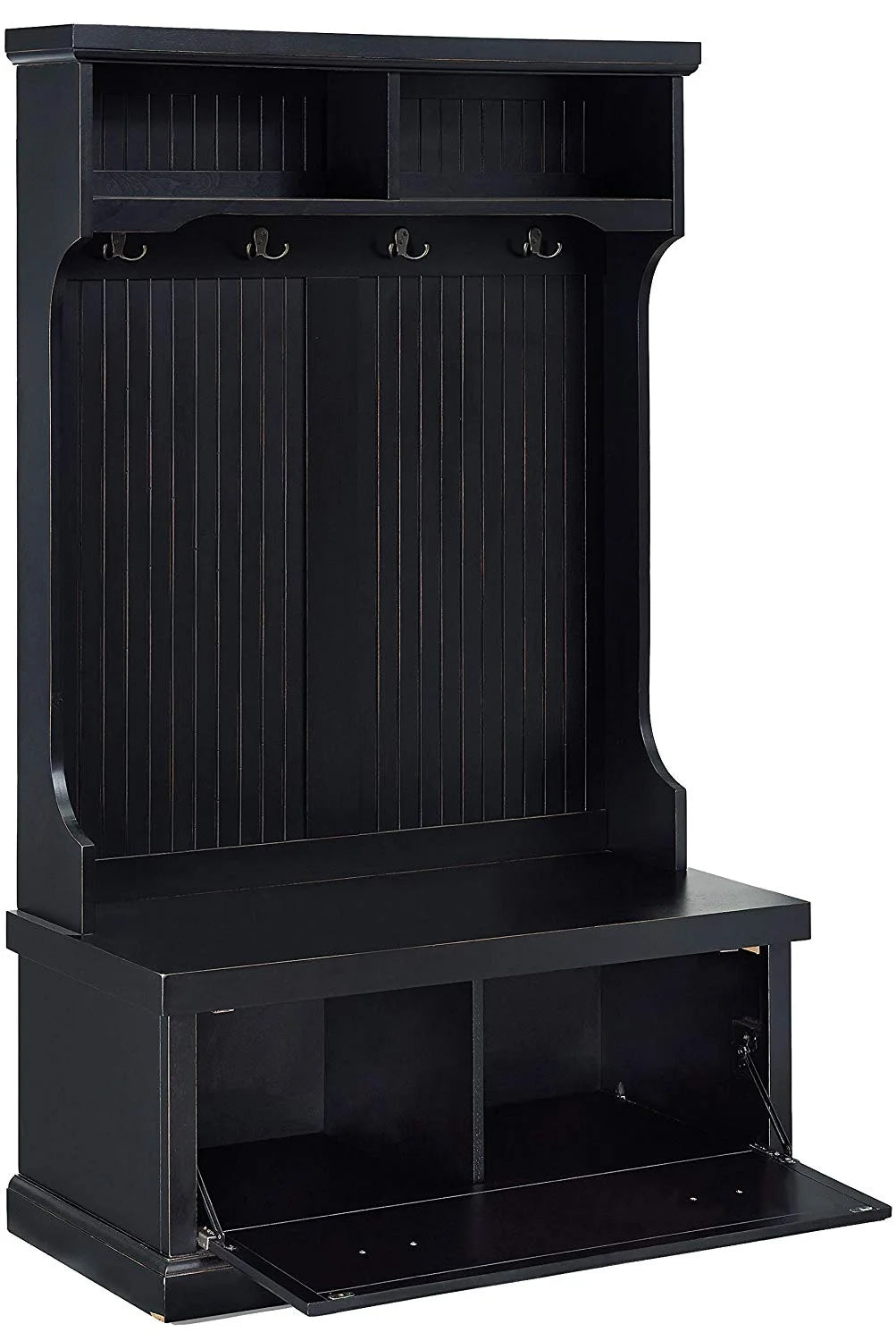 Crosley Furniture Seaside Wood Hall Tree in Distressed  Black
