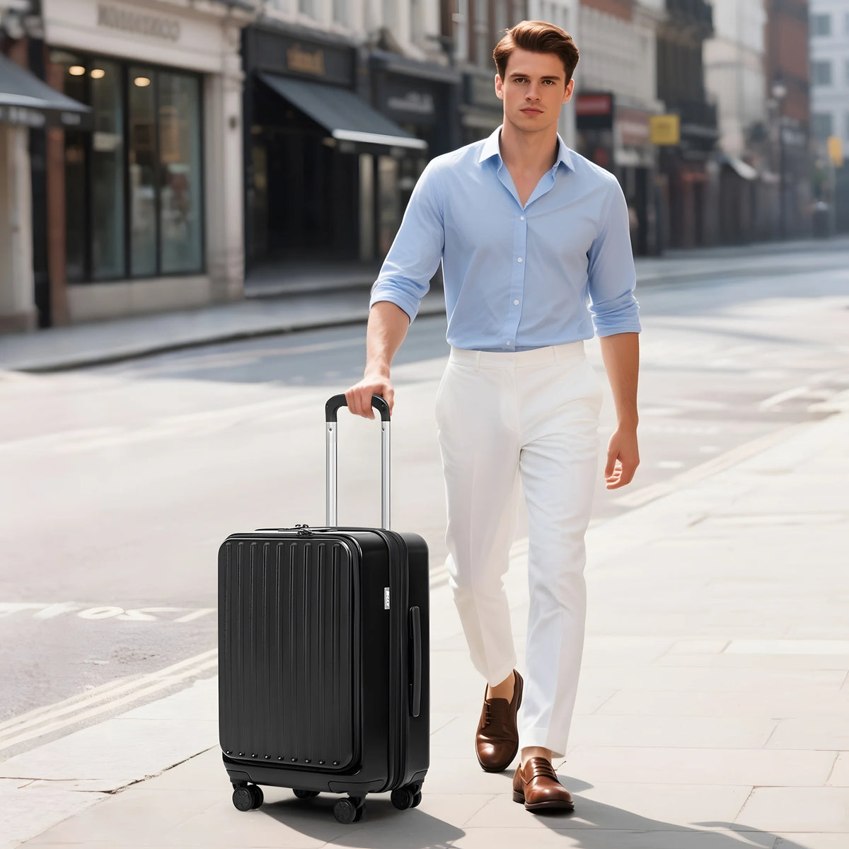 Front Open Carry On Luggage Laptop Compartment 100%PC TSA Lock Spinner Wheels 20" Lightweight Hardside Suitcase