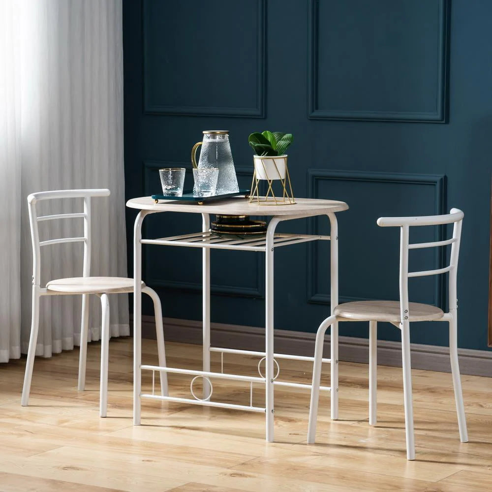 Winado 3-Piece Wooden Round Table & Chair Set for Kitchen, Dining Room White Frame
