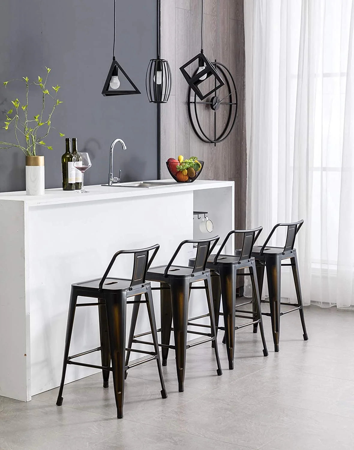 Andeworld 30" Low Back Distressed White Bar Stools Metal Barstools Counter Height Stools [Set of 4]