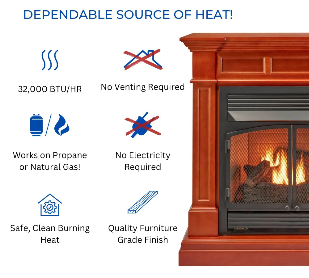 Duluth Forge Dual Fuel Ventless Gas Fireplace With Mantel - 32,000 BTU, T-Stat. Control, Auburn Cherry Finish - Model# DFS-400T-2AC